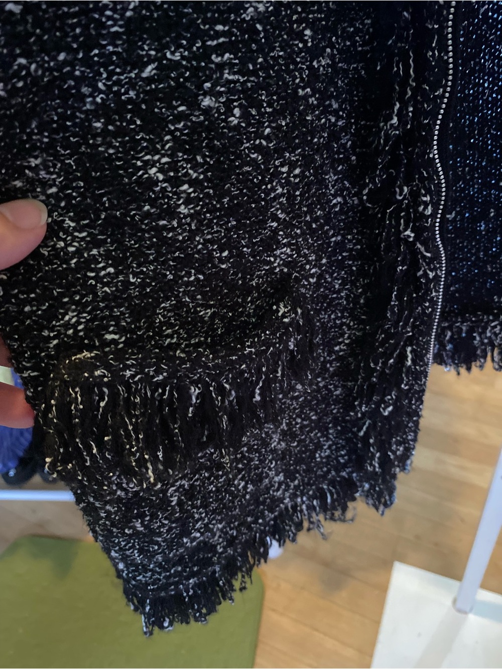 dressbarn Black Metallic Fringe Open-Front Cardigan Sweater Zip-Up - Picture 3 of 4